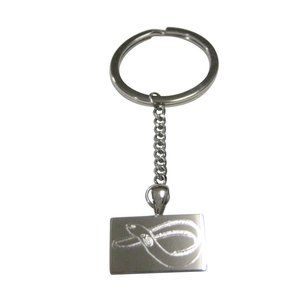 Silver Toned Rectangular Etched Eel Fish Pendant Keychain